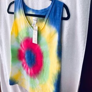 Chico's Blue and Yellow Tie-Dye Tank Top M/8